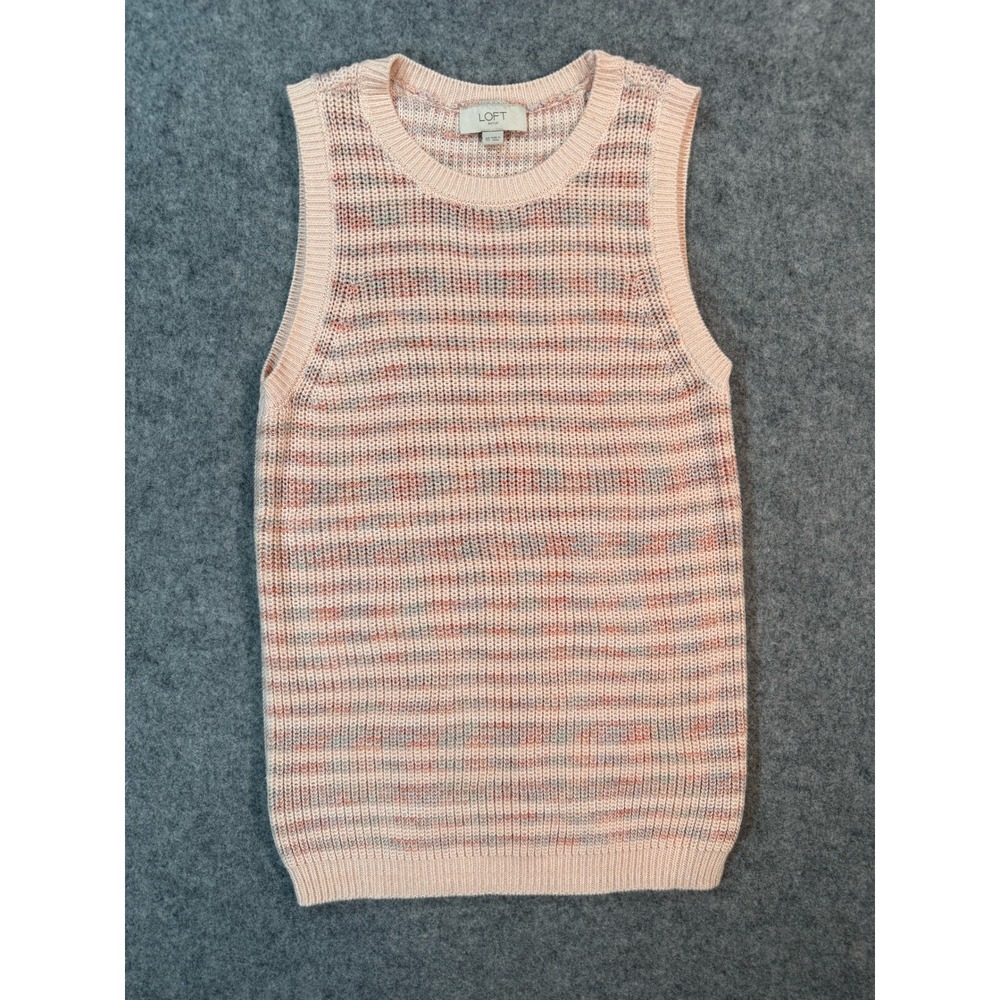 Loft Outlet Pink Space‎ Dye Knit Sweater Vest Sleeveless Crew Neck Cotton XS